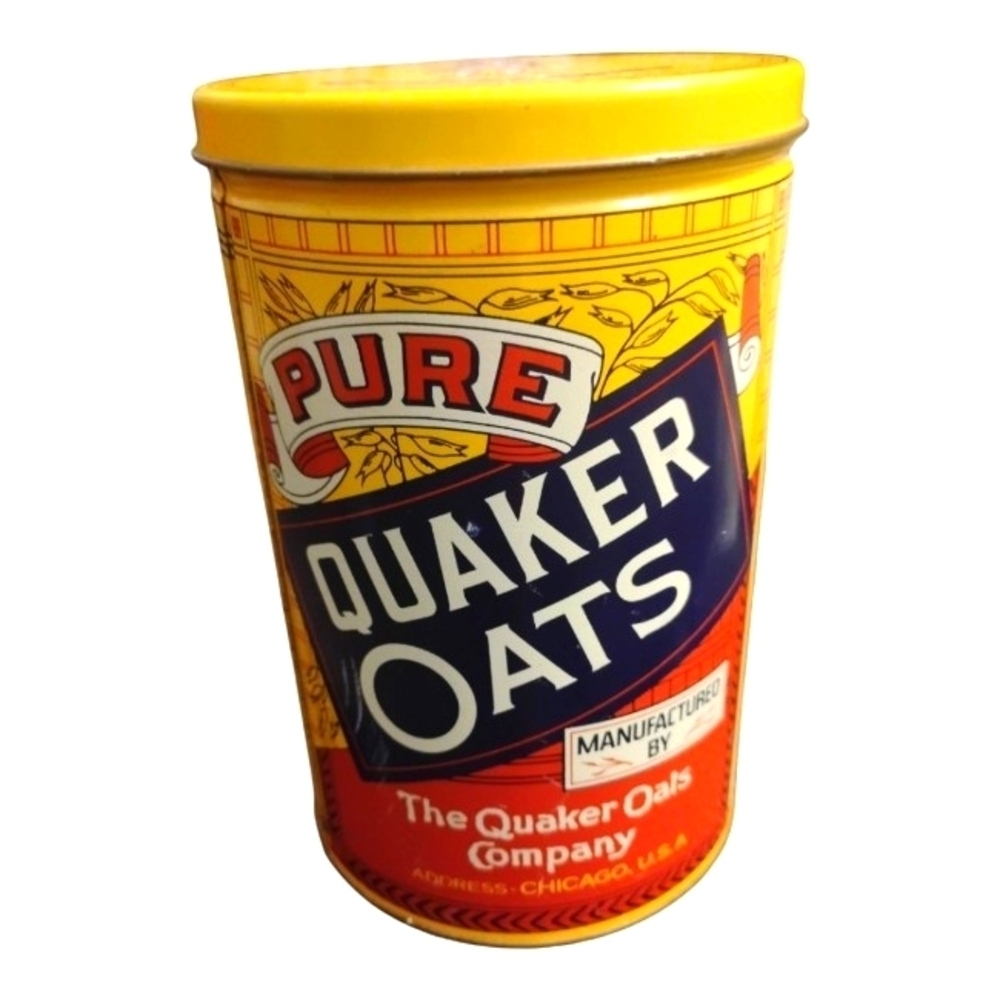Vintage 1984 Quaker Oats Round Tin Canister w/Lid Limited Edition Kitch Decor. C